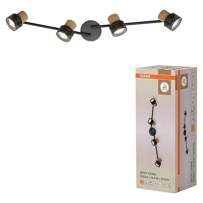 Osram Foco de pared Cork (13,6 W, L x An x Al: 81,3 x 10 x 14,5 cm, Negro, GU10, 4 ud.) | BAUHAUS