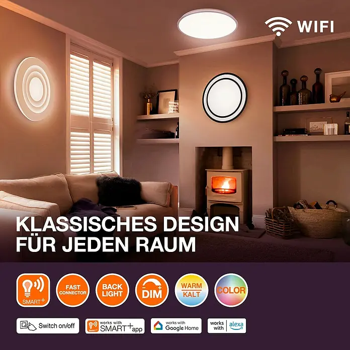 Osram Smart+ LED-Panel Ultra Slim Backlight - 19 W, Schwarz, RGBW, Ø x H: 23,5 x 2,7 cm - Smart-Home-Beleuchtung: LED-Deckenleuchten und Wandleuchten mit verschiedenen Funktionen für ein modernes Wohnambiente.