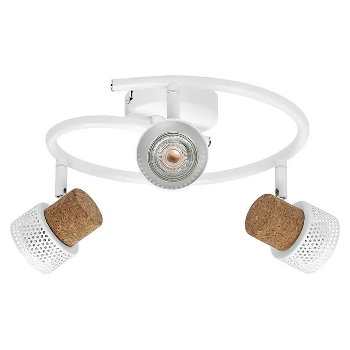 Osram Regleta Cork - 10,2 W, L x An x Al: 31,8 x 29,3 x 13,6 cm, Blanco, GU10 - Una moderna lámpara de techo blanca con tres focos, dos de ellos con inserciones de corcho para una luz cálida.