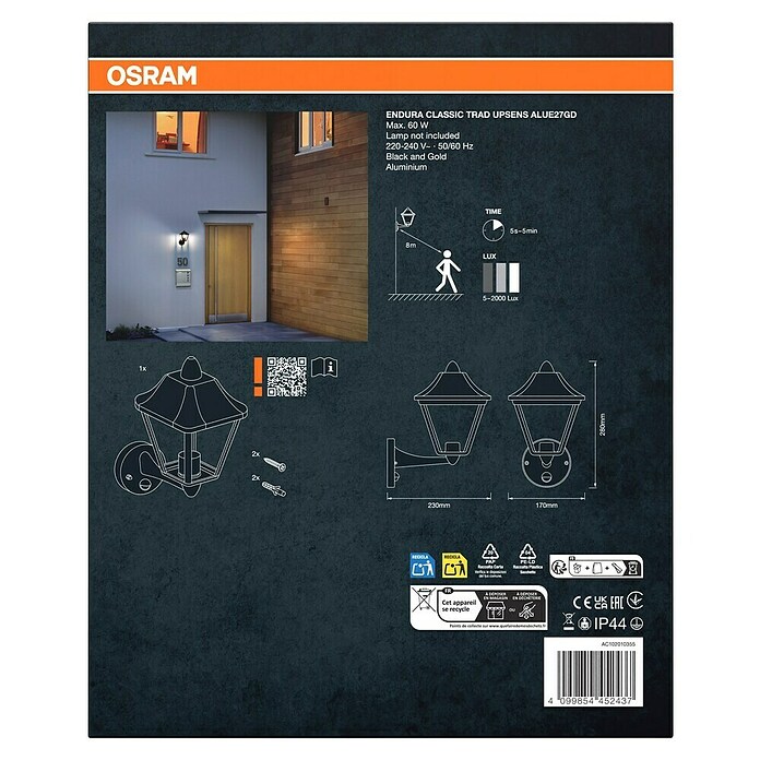 Osram Aplique exterior con sensor Endura (L x An x Al: 23 x 17 x 28 cm, IP44) | BAUHAUS