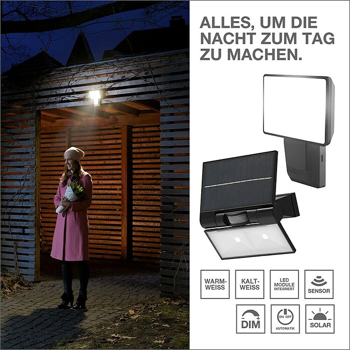 Osram Solarna zunanja stenska svetilka Endura Flood  (2,9 W, Do x Š x V: 16 x 11 x 17,2 cm, Temno siva, IP44, 380 lm, Barva svetlobe: Toplo bela) | 3120 - Solarleuchten funktional | CAJC - Outdoorleuchten Solar | CAJ - Outdoorleuchten | CA - Beleuchtung | C - Elektro | BAUHAUS