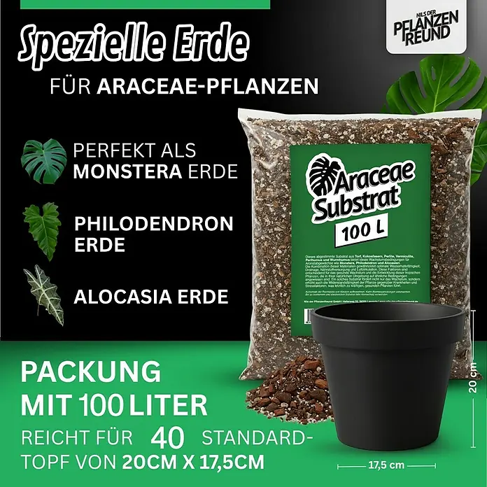 Pflanzensubstrat Araceaesubstrat - 100 l - Spezielle Erde für Araceae-Pflanzen im 100-Liter-Sack, perfekt für Monstera, Philodendron und Alocasia. Inklusive passendem Topf.