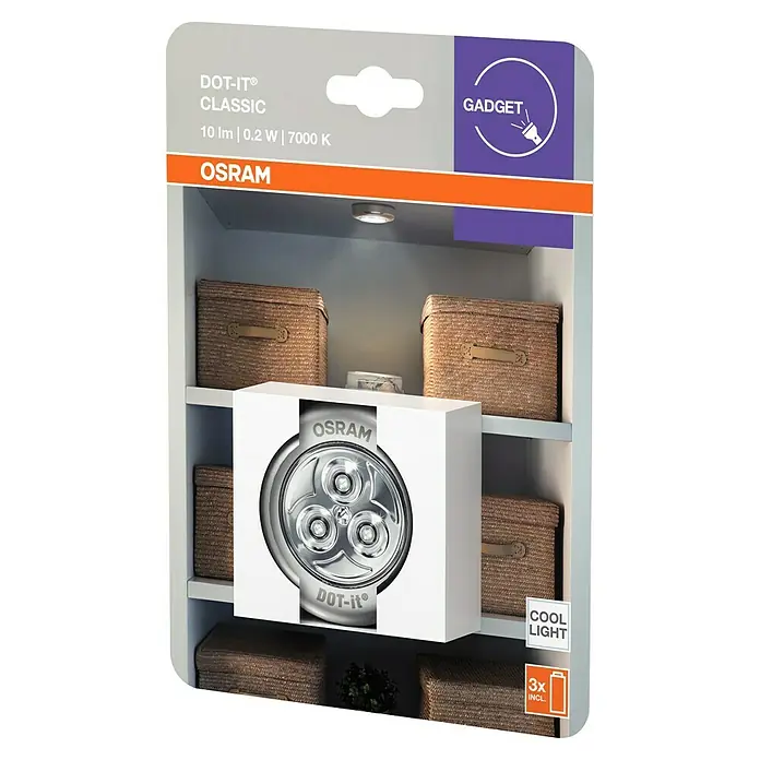 Osram DOT-it LED-Schrankleuchte Classic - 0,23 W, 10 lm - Eine OSRAM DOT-IT® CLASSIC LED-Leuchte, die sich ideal für Schränke und Regale eignet, mit 10 lm, 0.2 W und 7000 K Farbtemperatur.