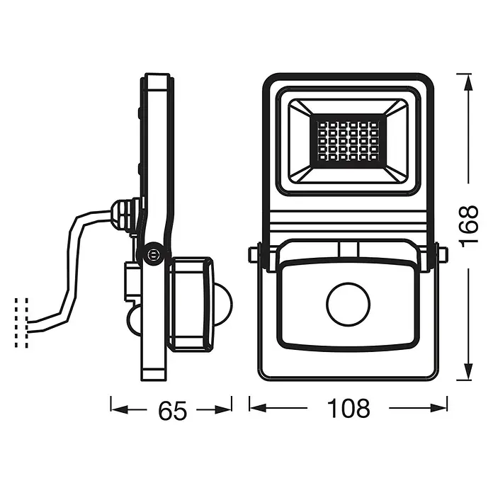 Osram LED-Strahler Endura Flood - 20 W, Anthrazit, Warmweiß, IP44 - Bild einer LED-Leuchte mit den Maßen 168 x 108 x 65 mm.