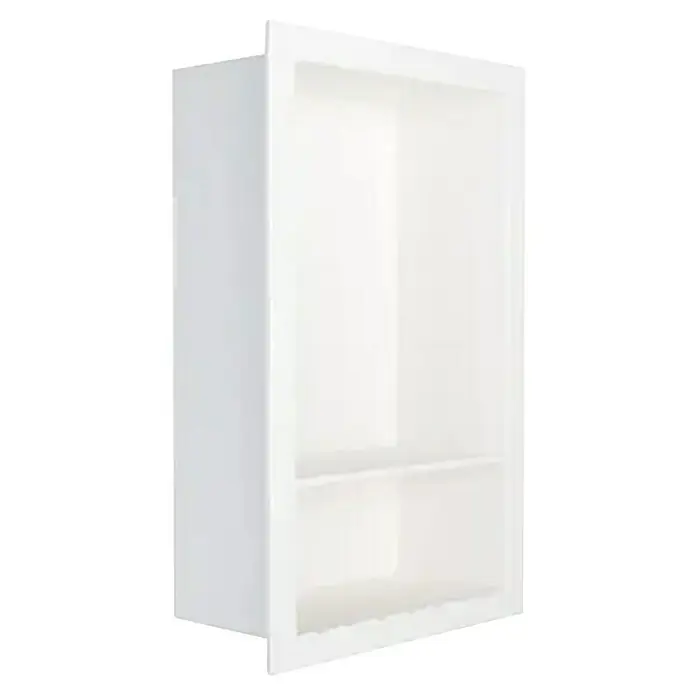 Wetwall Wandnische - L x B: 40 x 26 cm, Designer White, Doppelboden - Ein weißer Badezimmer-Einbauschrank mit einem Regal, der Stauraum und Organisation im Badezimmer bietet. Sein schlichtes Design fügt sich nahtlos ein.