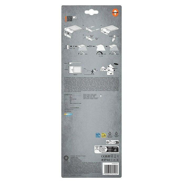 Osram Solarna zunanja stenska svetilka Basic  (3 W, Do x Š x V: 19,2 x 11 x 3 cm, Srebrna, IP44, 320 lm) | Solarne svetilke | Zunanja svetila | Elektro in svetila | Izdelki | BAUHAUS