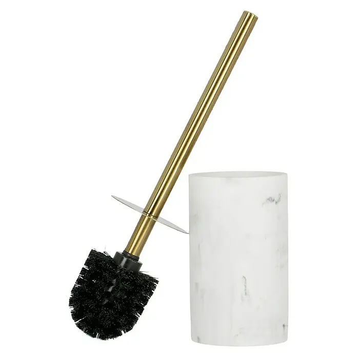 Camargue WC-Bürstengarnitur Marmel - Polyresin, Weiß - Elegante Toilettenbürste mit goldenem Griff und weißem Marmorhalter. Stilvolle Badaccessoires für ein modernes Badezimmerdesign.