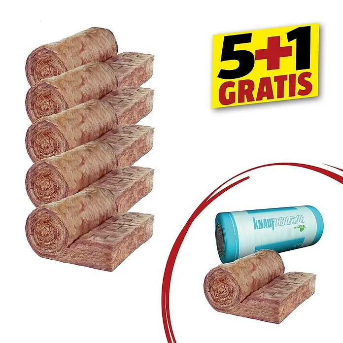 Knauf Insulation Glaswolle Naturoll Plus -  - Isolierwolle von Knauf Insulation mit 5+1 gratis Angebot. Die Rollen sind braun und bestehen aus Steinwolle.