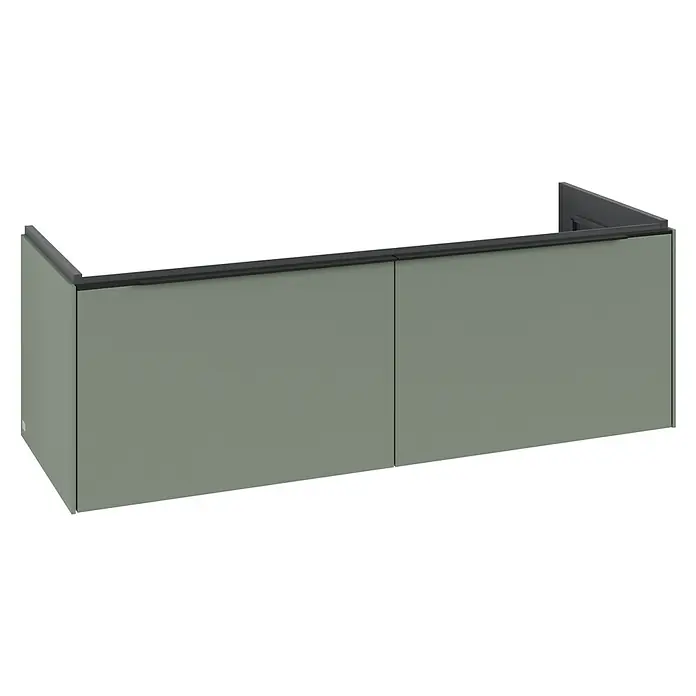 Villeroy & Boch Subway 3.0 Waschbeckenunterschrank - Soft Green, Anzahl Schubladen: 2 Stk., Farbe Griff: Volcano Black, B x T x H: 127,2 x 47,8 x 42,9 cm, Ohne Beleuchtung, Geeignet für Doppelwaschtisch - Die moderne, graue Waschtischkombination mit zwei Türen und einer dunklen Abdeckung bietet Stauraum und elegantes Design für Ihr Badezimmer.