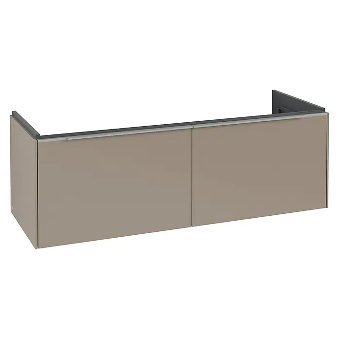 Villeroy & Boch Subway 3.0 Waschbeckenunterschrank - Taupe, Anzahl Schubladen: 2 Stk., Farbe Griff: Aluminium glänzend, B x T x H: 127,2 x 47,8 x 42,9 cm, Ohne Beleuchtung, Geeignet für Doppelwaschtisch - Moderne Unterschränke in Beige mit minimalistischem Design und Griffleisten für ein stilvolles Badezimmer oder Küche.