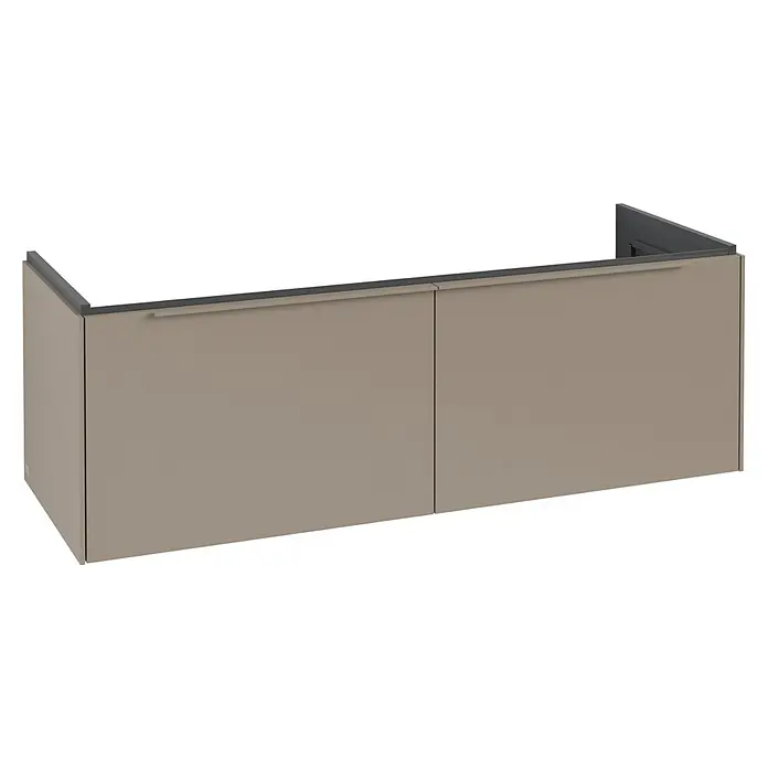 Villeroy & Boch Subway 3.0 Waschbeckenunterschrank - Taupe, Anzahl Schubladen: 2 Stk., Farbe Griff: Monochrom, B x T x H: 127,2 x 47,8 x 42,9 cm, Ohne Beleuchtung, Geeignet für Doppelwaschtisch - Abbildung eines modernen, braunen Küchenschranks mit grauen Akzenten und klaren Linien. Ideal für stilvolle Küchen.