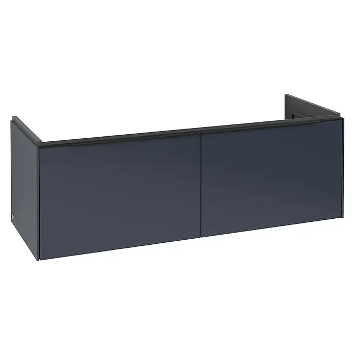 Villeroy & Boch Subway 3.0 Waschbeckenunterschrank - Marine Blue, Anzahl Schubladen: 2 Stk., Farbe Griff: Volcano Black, B x T x H: 127,2 x 47,8 x 42,9 cm, Ohne Beleuchtung, Geeignet für Doppelwaschtisch - Eine dunkelblaue Waschbeckenunterschrank-Kombination mit geradlinigem Design, ideal für moderne Badezimmer und zur praktischen Aufbewahrung.