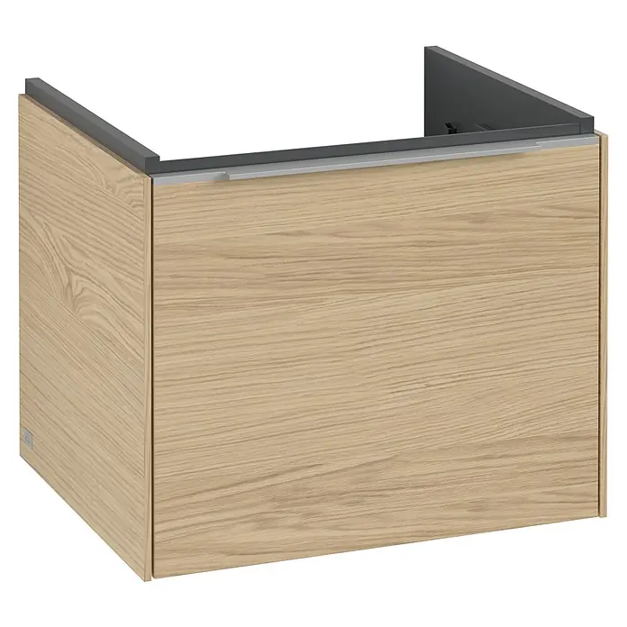 Villeroy & Boch Subway 3.0 Waschbeckenunterschrank - Nordik Oak, Anzahl Schubladen: 1 Stk., Farbe Griff: Aluminium glänzend, B x T x H: 52,3 x 44,8 x 42,9 cm - Ein moderner Waschtischunterschrank in heller Holzoptik mit einem schlichten, silbernen Griff für ein stilvolles Badezimmerdesign.
