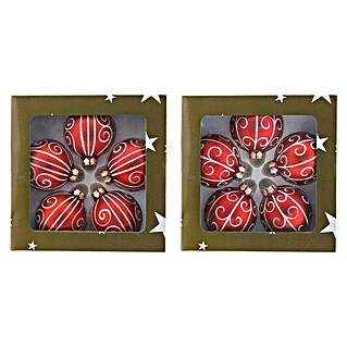 Weihnachtskugeln (Glas, Durchmesser: 6 cm, Rot/Weiß, 5 Stk.)