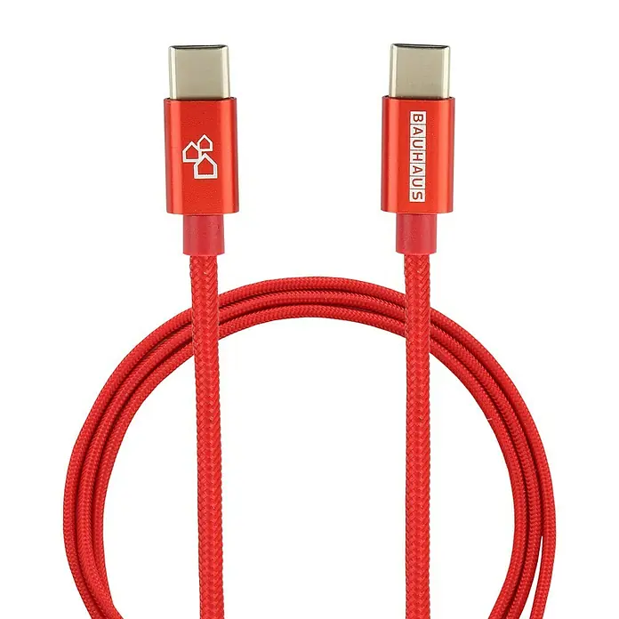 BAUHAUS Cable de carga USB - Rojo, 1 m, Enchufe C a enchufe C - Cable USB-C rojo con inscripción "Bauhaus" para carga rápida y transferencia de datos. Diseño trenzado resistente.