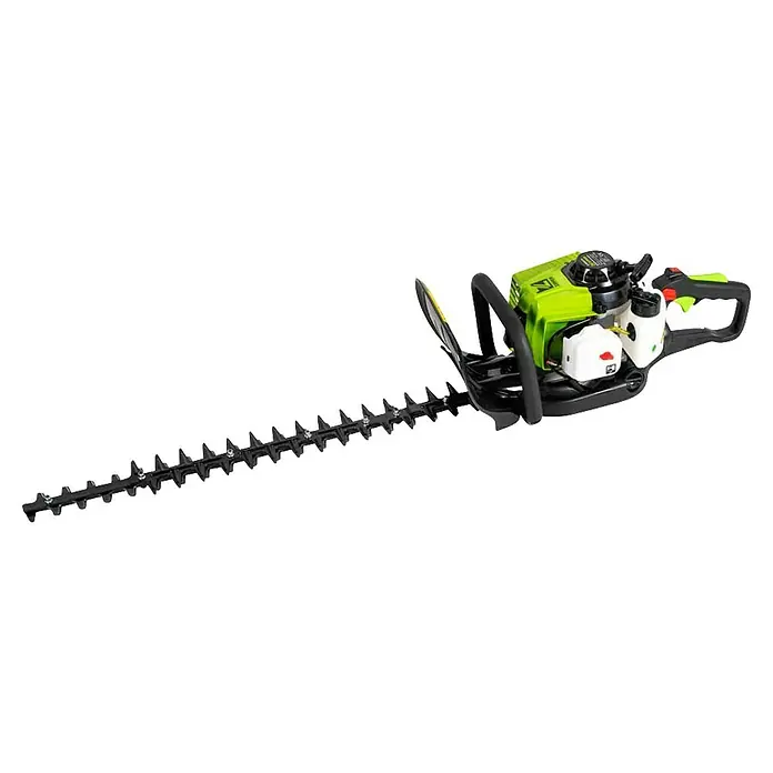 Zipper Benzin-Heckenschere ZI-BHS2600 - 700 W, Schnittlänge: 60 cm, Max. Aststärke: 27 mm - Hier sehen wir eine Heckenschere, ein Gartengerät zum Trimmen und Schneiden von Hecken, Büschen und Sträuchern. Das Gerät ist robust und leistungsstark.