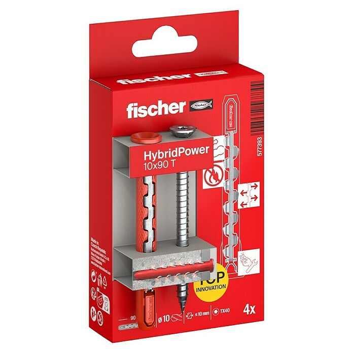 Fischer Taco universal HybridPower (Ø x L: 10 x 90 mm, Metal, 4 ud., Tornillo de cabeza avellanada) | BAUHAUS
