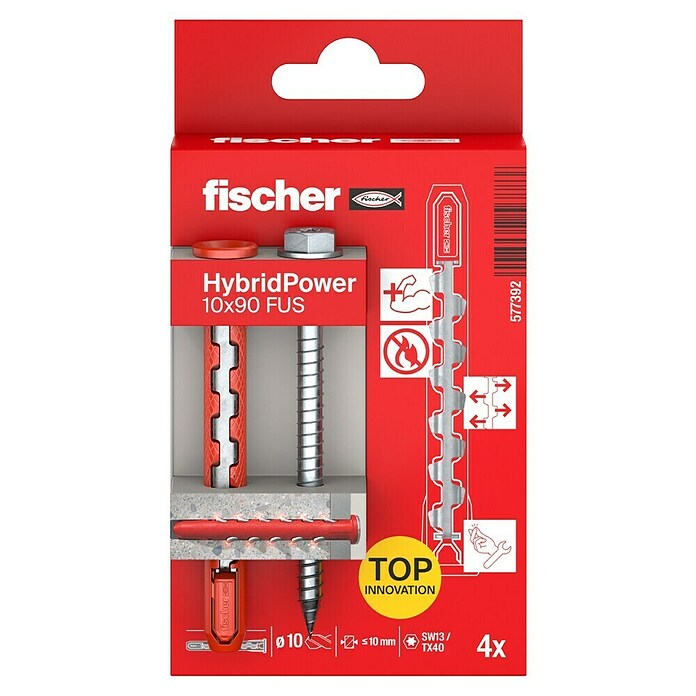Fischer Taco universal HybridPower (Ø x L: 10 x 90 mm, Metal, 4 ud., SW 13, Tornillo con cabeza hexagonal) | BAUHAUS