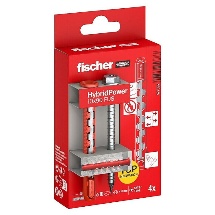 Fischer Univerzalni vložek HybridPower  (Ø x Do: 10 x 90 mm, Kovina, 4 kos, SW 13, Šestrobi vijak) | 1060 - Dübel | AADD - Dübel | AAD - Kleineisenwaren | AA - Eisenwaren | A - Eisenwaren | BAUHAUS