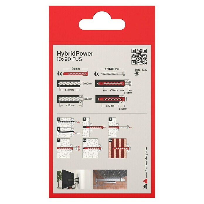 Fischer Taco universal HybridPower (Ø x L: 10 x 90 mm, Metal, 4 ud., SW 13, Tornillo con cabeza hexagonal) | BAUHAUS