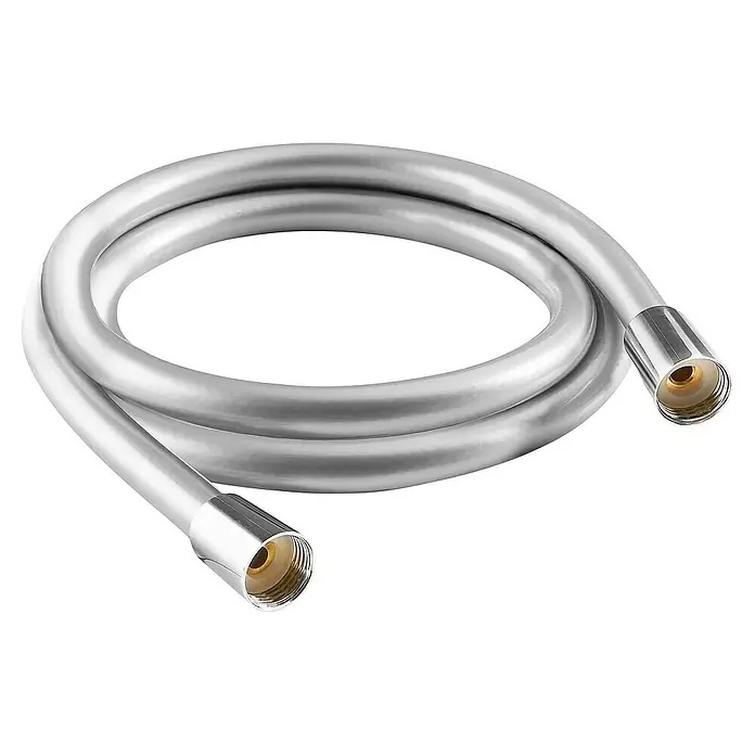 SCHÖNER WOHNEN-Kollektion Brausegarnitur Tesko mit Verdrehschutz 175 cm Chrom - Chrom - Nahaufnahme eines flexiblen Brauseschlauchs in Silberoptik mit Anschlüssen, ideal für Bad und Dusche.