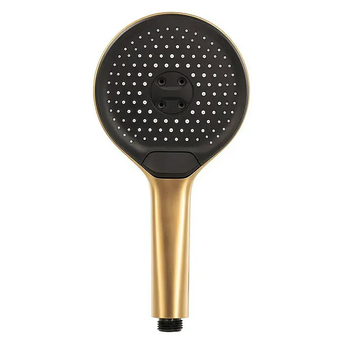 SCHÖNER WOHNEN-Kollektion Brausegarnitur Handbrause Glaia Wassersparend Mattgold - Art Strahl: Regenstrahl, Regen-Mix-Strahl und Massagestrahl, Mattgold - Duschkopf in Gold und Schwarz. Handbrause mit vielen Düsen für ein angenehmes Duscherlebnis.