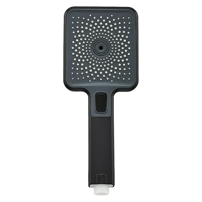 SCHÖNER WOHNEN-Kollektion Brausegarnitur Handbrause Verina Wassersparend Industrial - Art Strahl: Regenstrahl, Massage-Mix-Strahl und Massagestrahl, Grau - Schwarzer Duschkopf mit quadratischer Form und grauer Brausefläche mit Düsen für ein angenehmes Duscherlebnis.