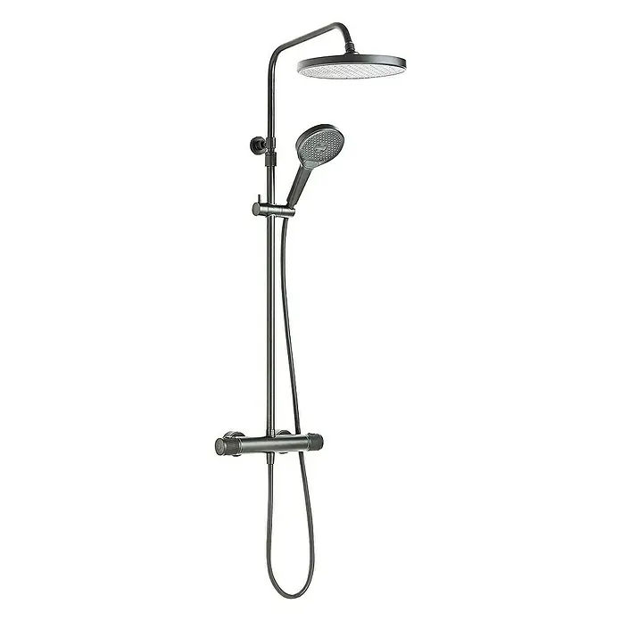 SCHÖNER WOHNEN-Kollektion Duschsystem Glaia mit Thermostat Wassersparend Industrial - Anzahl Strahlarten: 3 Stk., Industrial - Eine moderne Duschgarnitur in dunklem Finish mit Kopf- und Handbrause für ein stilvolles Duscherlebnis.