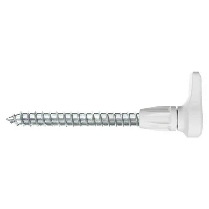 Fischer Universal-Dübel UX Green 6 x 35 R EasyHook Angle A2 K - Ø x L: 6 x 35 mm, Nylon, 2 Stk., PZ 2, Spanplattenschraube - Nahaufnahme einer Gipskartondübel, bestehend aus einer Schraube und einer weißen Kunststoffhülse. Geeignet für Gipskartonplatten und Hohlräume.