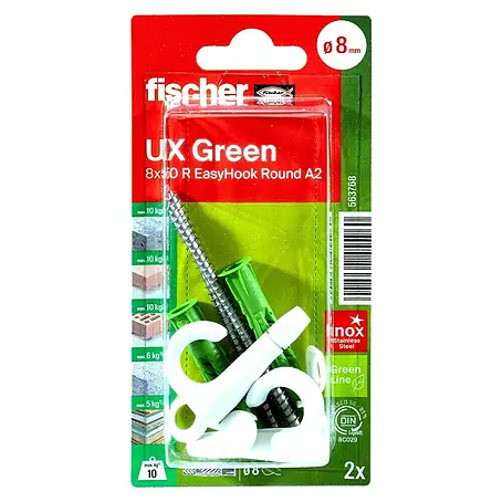 Fischer  Universaldübel UX Green 8 x 50 R EasyHook Round A2 K