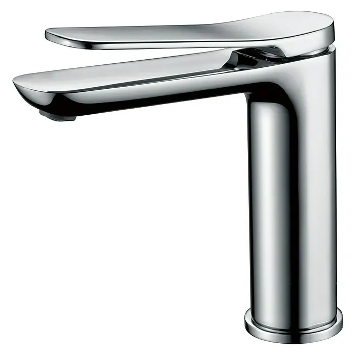 Imex Dinamarca Grifo de lavabo - Cromo - Imagen de un elegante y moderno grifo de baño cromado con un diseño aerodinámico para un baño elegante.