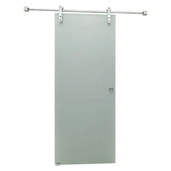 Puerta corredera de vidrio Bután Mate - 75 x 210 cm, Vidrio templado - Puerta corredera de vidrio esmerilado con herrajes plateados, perfecta para diseños de baño modernos, separación de ambientes y elemento de diseño elegante.