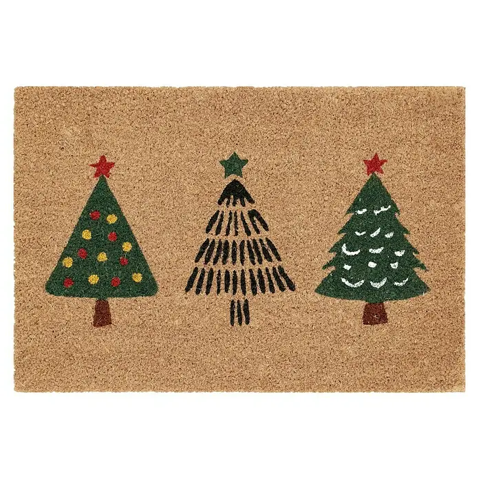 Fußmatte - 60 x 40 cm, Braun/Grün, Material Nutzschicht: 100 % Kokos, Tannenbäume, Kokos - Fußmatte mit drei Weihnachtsbäumen in verschiedenen Designs und Farben. Eine festliche Dekoration für den Eingangsbereich.