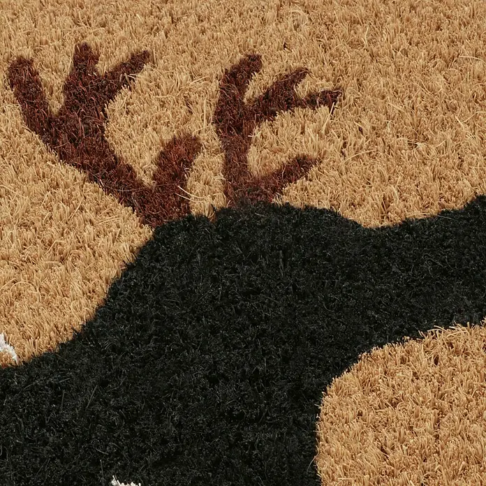 Fußmatte - 60 x 40 cm, Braun/Schwarz, Material Nutzschicht: 100 % Kokos, Dackel X-Mas, Kokos - Detailaufnahme einer Fußmatte mit einem stilisierten Hirschmotiv in Braun- und Schwarztönen, ideal für den Eingangsbereich.