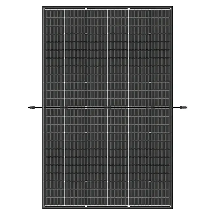 Trina Solarmodul TSM-445 NEG9RC.27 - 0% MwSt. gem. § 12 Abs. 3 UStG - Bifazial, 445 W, L x B x H: 176,2 x 113,4 x 2 cm - Abbildung eines schwarzen monokristallinen Solarmoduls mit rechteckiger Form für nachhaltige Stromerzeugung.