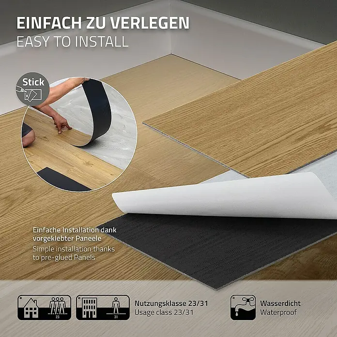ML-Design Vinylboden 1 x Paket Klebevinylboden ( 16 Stück = 2,23 m² ) - Braun, Landhausdiele - Einfach zu verlegendes, wasserdichtes Vinyl-Bodenpaneel mit Selbstklebefunktion für einfache Installation in jedem Raum.