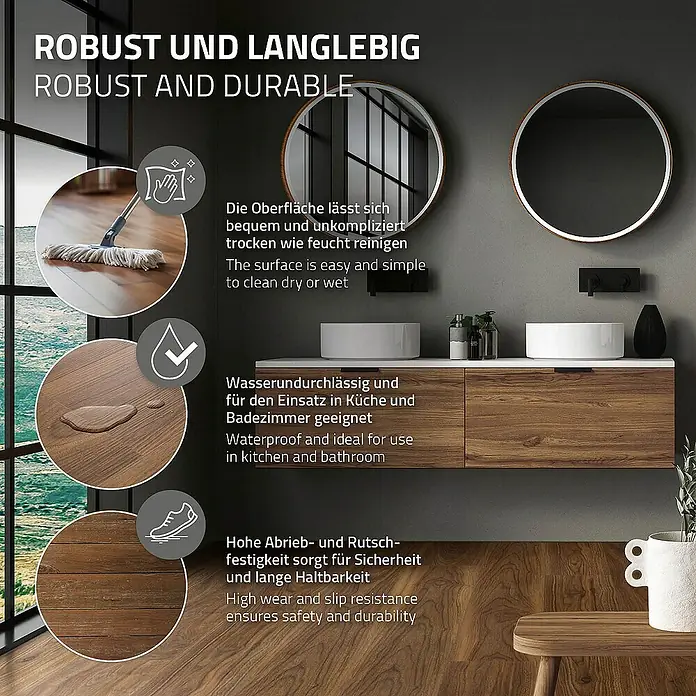 ML-Design Vinylboden 3 x Paket Vinylboden (21 Stück = 4,62 m²) - Braun, Landhausdiele, 122 cm x 18 cm x 4,2 mm - Bodenbelag mit Eigenschaften wie Robustheit, Langlebigkeit, einfacher Reinigung, Wasserdichtigkeit und hoher Abriebfestigkeit.