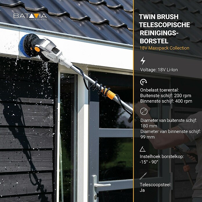 Batavia Maxxpack Accureinigingsborstel 2-in-1 - Twin Brush (18 V, 1 accu, 2 Ah) | BAUHAUS