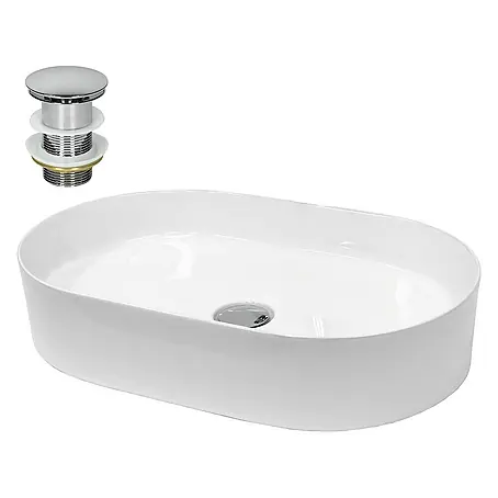 LuxeBath  Aufsatzwaschbecken Waschschale Aufsatzwaschtisch Weiß inkl. Ablaufgarnitur ohne Überlauf