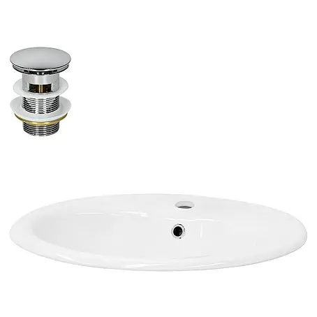 LuxeBath  Aufsatzwaschbecken Keramik mit Ablaufgarnitur Waschbecken mit Überlauf