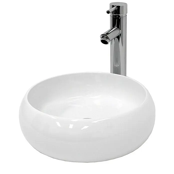 LuxeBath Aufsatzwaschbecken Waschschale Aufsatzwaschtisch Weiß inkl. Ablaufgarnitur ohne Überlauf - Ohne Spezialglasur, Weiß - Modernes Aufsatzwaschbecken aus Keramik in Weiß mit Chromarmatur. Elegantes Design für das Badezimmer.
