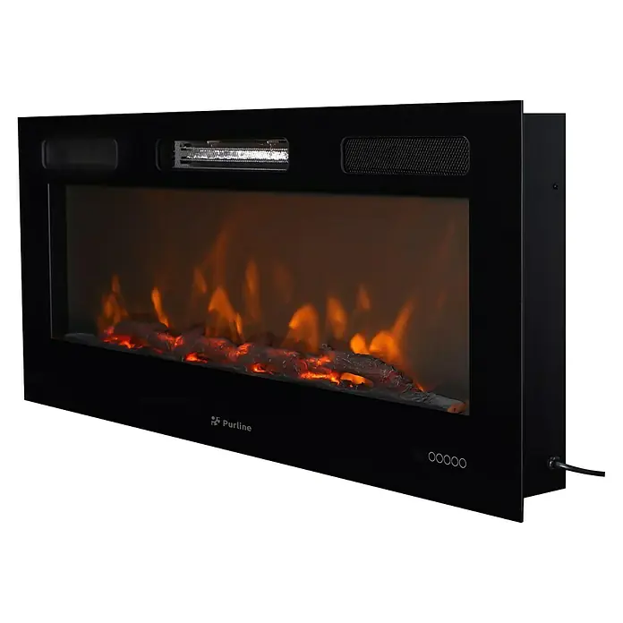 Purline Chimenea eléctrica insertable CHE-650 - Negro, 2.000 W, 13 x 116 x 42 cm - Chimenea eléctrica negra con llamas simuladas y función de calefacción para un ambiente acogedor.