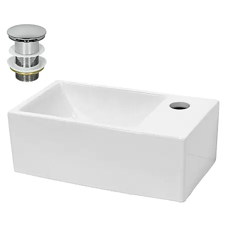 LuxeBath  Aufsatzwaschbecken Waschschale Aufsatzwaschtisch Weiß inkl. Ablaufgarnitur ohne Überlauf