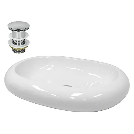 LuxeBath  Aufsatzwaschbecken Waschschale Aufsatzwaschtisch Weiß inkl. Ablaufgarnitur ohne Überlauf