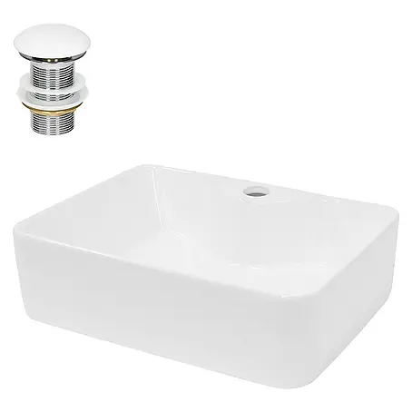 LuxeBath  Aufsatzwaschbecken Waschschale Aufsatzwaschtisch Weiß inkl. Ablaufgarnitur ohne Überlauf