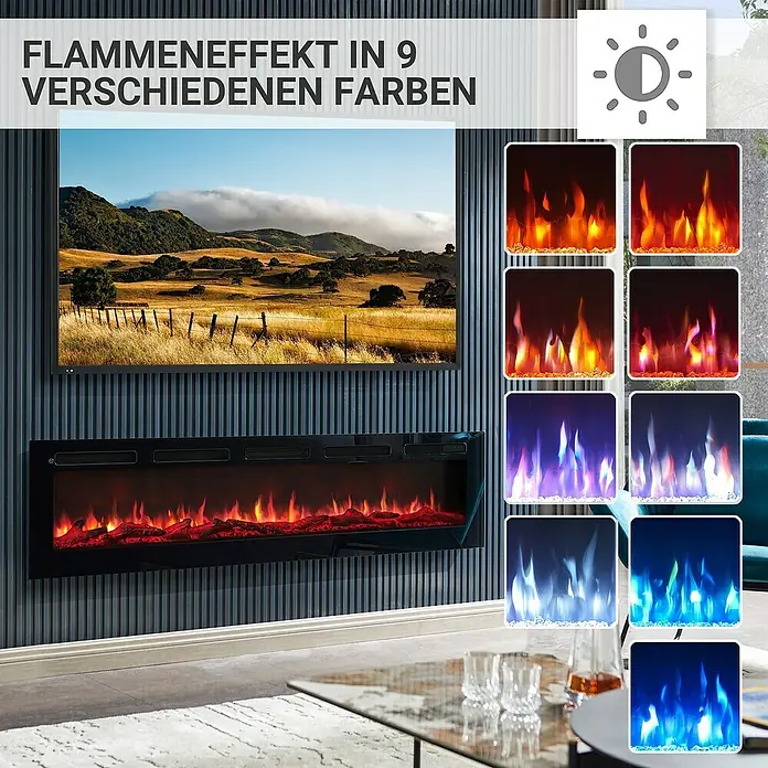 Balderia Elektrischer Kamin LE-70 3D-Flammeneffekt - Schwarz, 178 x 14 x 43 cm - Elektrischer Kamin mit 9 verschiedenen Farbeinstellungen, die ein realistisches Flammeneffekt erzeugen.