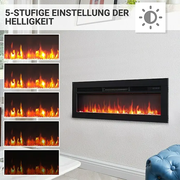 Balderia Elektrischer Kamin AG-36 3D-Flammeneffekt - Schwarz, 92 x 12 x 33 cm - Elektrischer Kamin mit 5-stufiger Helligkeitseinstellung für eine gemütliche Atmosphäre.