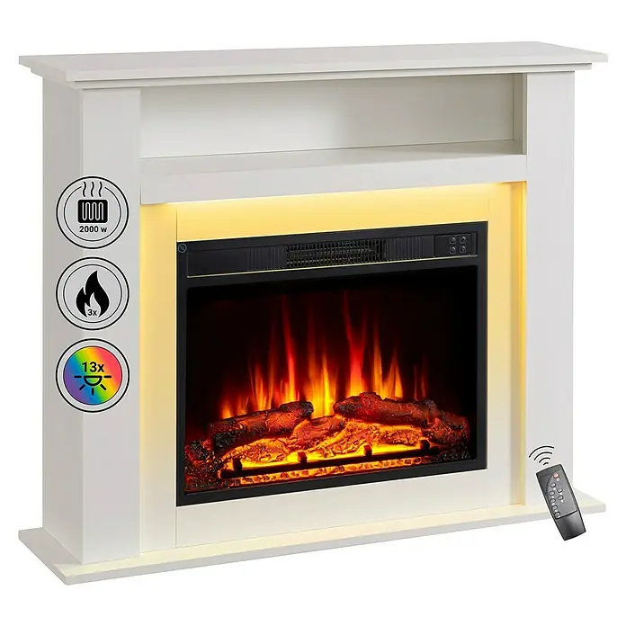 Balderia Elektrischer Kamin LI-WE 3D-Flammeneffekt - Weiß, 100 x 25 x 82 cm - Elektrischer Kamin mit Heizfunktion, Flammeneffekt und Fernbedienung für gemütliche Wärme und Atmosphäre.
