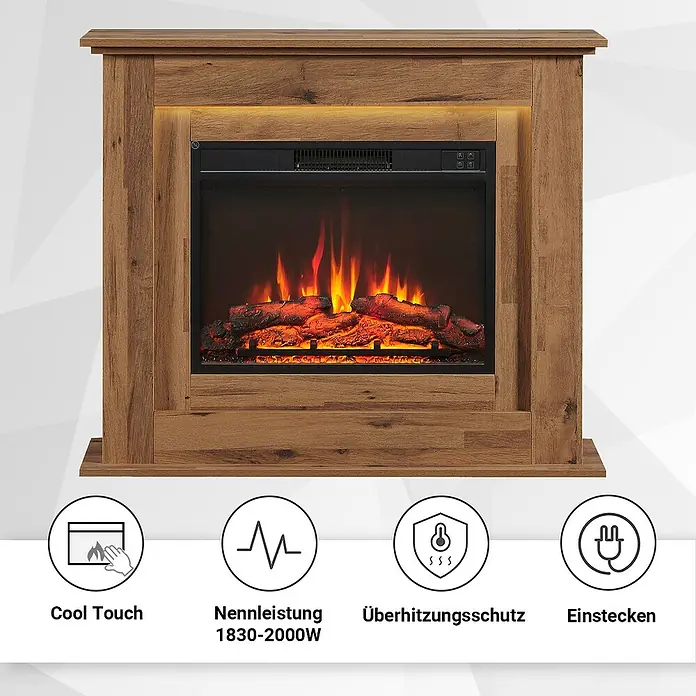 Balderia Elektrischer Kamin FI-EO 3D-Flammeneffekt - Dunkle Eiche, 100 x 25 x 82 cm - Elegante elektrische Kaminfeuerstelle mit Holzrahmen und realistischen Flammen für eine gemütliche Atmosphäre in Ihrem Zuhause.