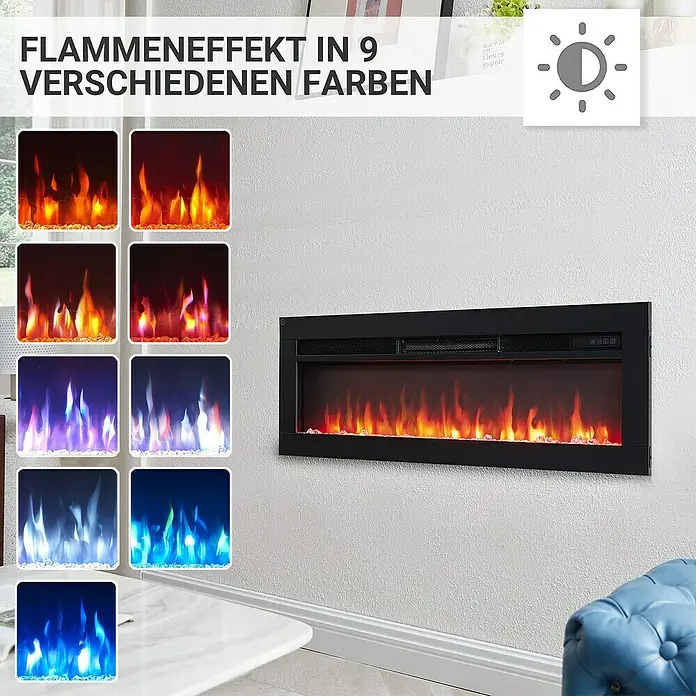 Balderia Elektrischer Kamin AG-36 3D-Flammeneffekt - Schwarz, 92 x 12 x 33 cm - Verschiedene Flammeneffekte in 9 Farben mit dimmbarer Helligkeit. Der elektrische Kamin bietet eine gemütliche Atmosphäre.